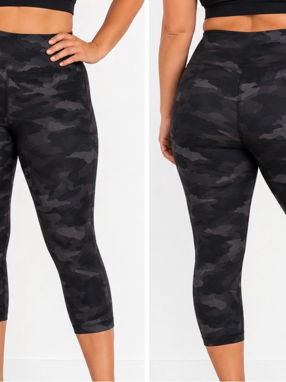 Marika Sport Cropped Black & Gray Camo Active Leggings SZ XL